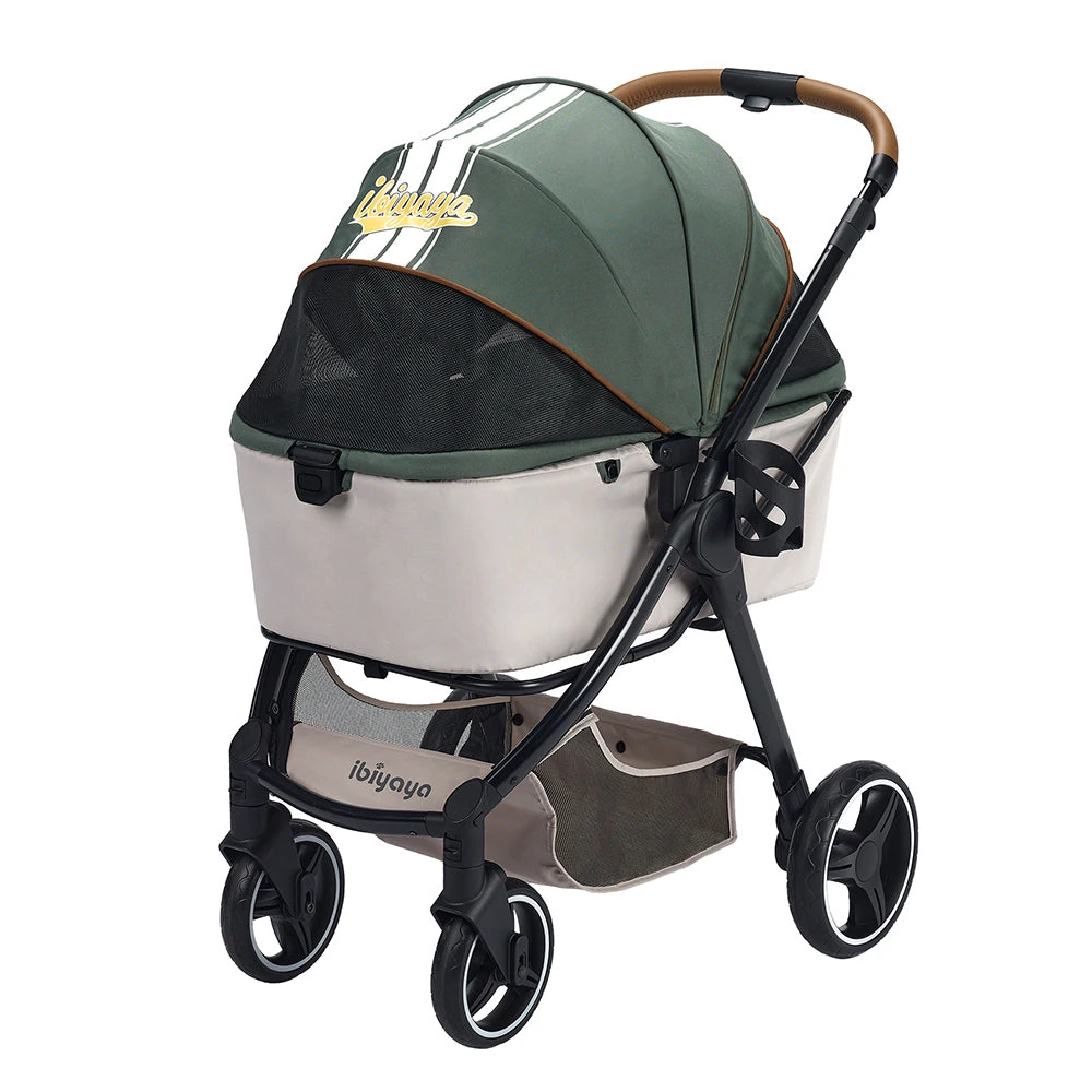 FS2102-GN_01_2000x.webp Ibiyaya Retro Luxe Pet Stroller for Cats & Dogs, Soft Sage - Image 1