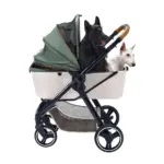 Ibiyaya Retro Luxe Pet Stroller for Cats & Dogs, Soft Sage - Image 4
