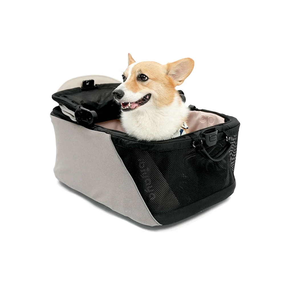 pet owner demonstrating proper travel bag caterpillar setup procedure