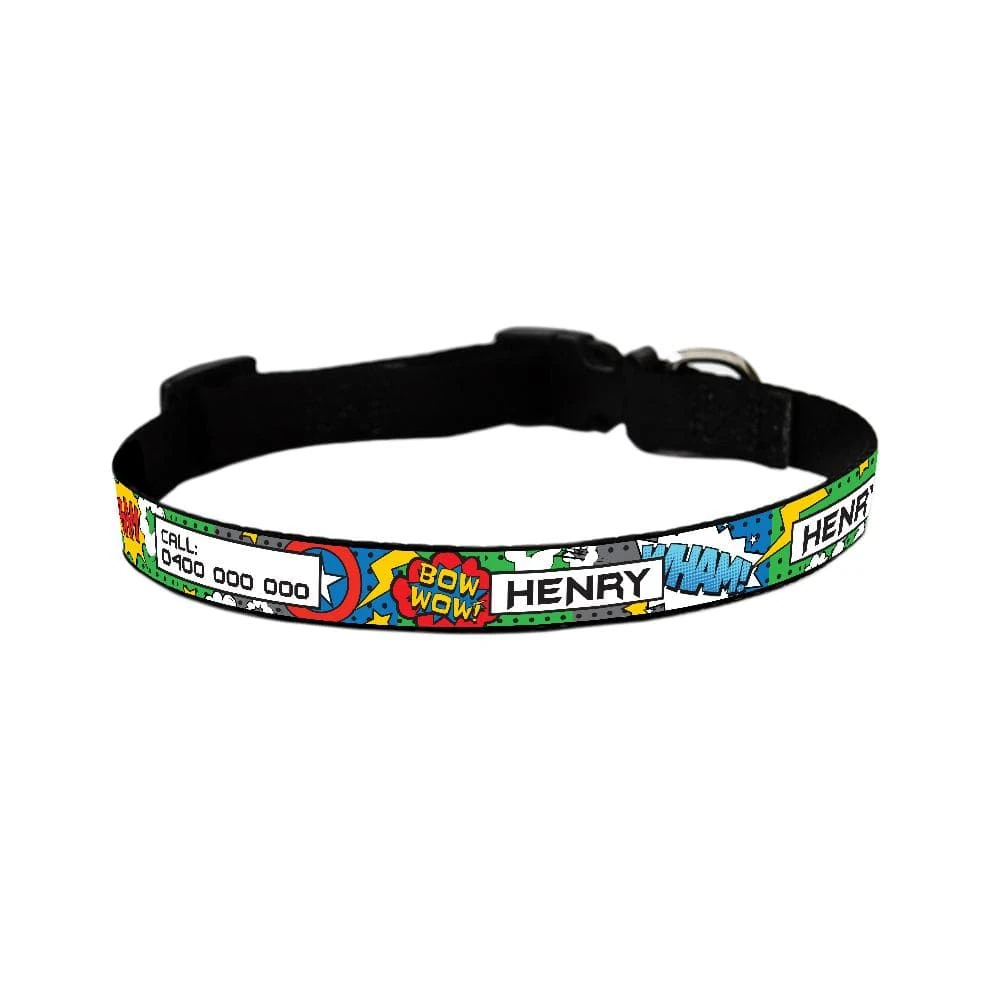 id-pet-dog-collar-small-31-41cm-personalised-dog-collar-superhero-comic-3906791899239_2000x.webp Personalised Dog Collar - Superhero Comic - Image 1