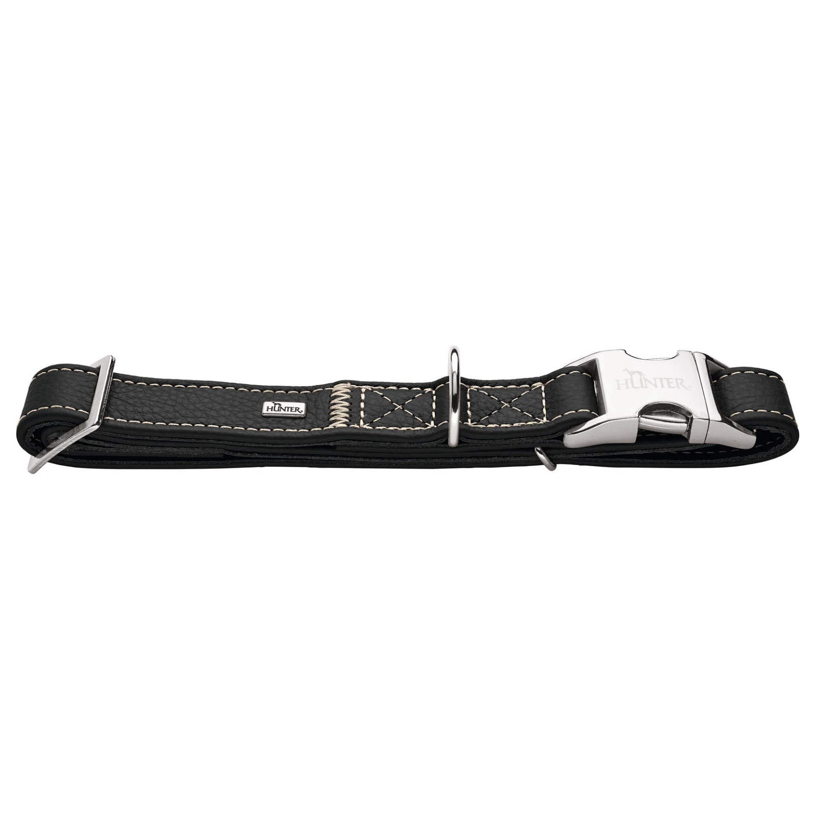 product_image_1761134409.webp Hunter Cannes Alu-Strong Leather Dog Collar Clasp Buckle, Black - Image 1